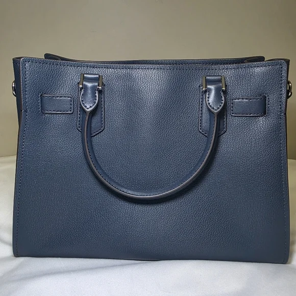 Michael Kors Leather Hamilton Medium Satchel & Crossbody- Navy  NWT Retails $558 - Picture 5 of 11